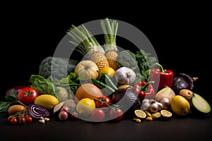 healthy food vegetables and fruits. Photo realism created with AI tools