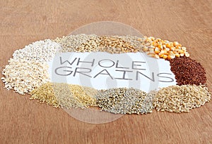 Healthy Food Whole Grains on Wooden Background photo