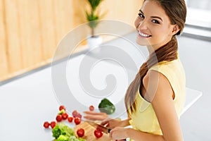 Healthy Food. Woman Preparing Vegetarian Dinner. Lifestyle, Eating. Diet Concept.