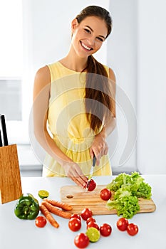 Healthy Food. Woman Preparing Vegetarian Dinner. Lifestyle, Eating. Diet Concept.