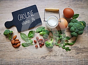 Healthy foods rich in choline with text Choline Vitamin B4