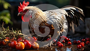 Healthy free range chicken standing in a fresh meadow generated by AI