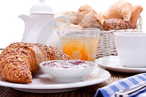 Healthy french breakfast coffee croissant