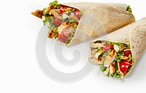 Healthy fresh chicken and salad wraps