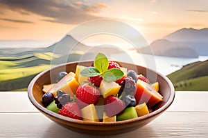 Healthy fresh fruit salad in bowl, Low calorie tasty dessert concept
