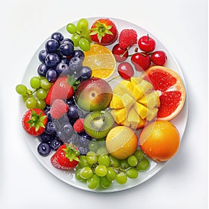 Healthy fresh fruits plate, multivitamins