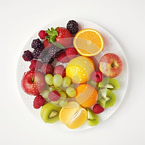 Healthy fresh fruits plate, multivitamins