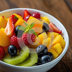 Healthy fresh fruits plate, multivitamins