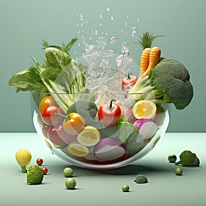 Healthy fresh green, red and yellow vegetables in a glass bowl