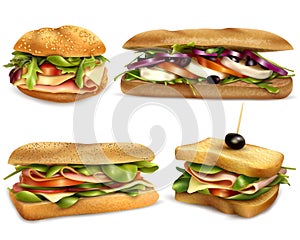 Healthy Fresh Ingredient Sandwiches Realistic Set