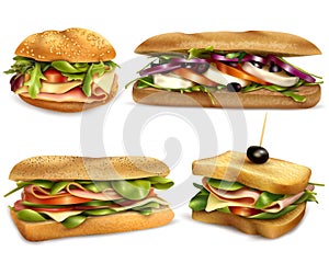 Healthy Fresh Ingredient Sandwiches Realistic Set photo