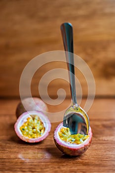 Healthy Fresh passion fruit on wooden background