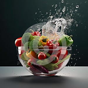 Healthy fresh red, green and yellow vegetables in a glass bowl