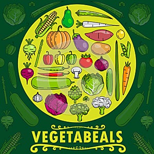 Healthy Fresh Vegetables, Icons, Food, Vegan, Set