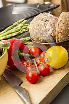 Healthy fresh vegetables and wholegrain rolls