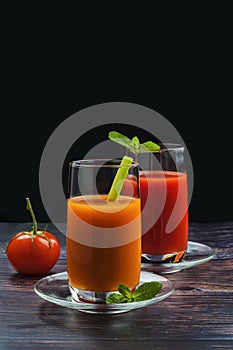 Healthy freshly made vegetable juices, tomatoes, carrots and celery antioxidants, fitness drinks
