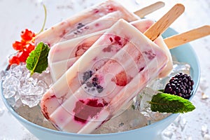 Healthy frozen yogurt and fresh berry popsicles