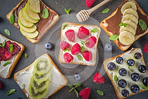 Healthy fruit and berry sandwiches