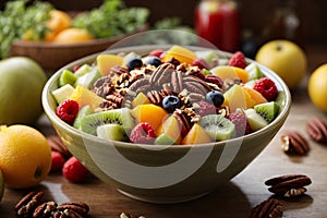 Healthy fruit salad with vegetables and pecans