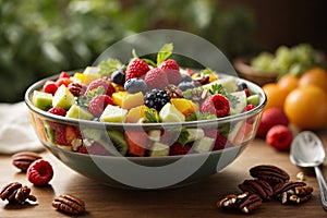 Healthy fruit salad with vegetables and pecans