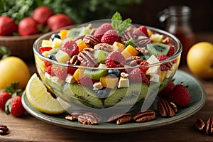 Healthy fruit salad with vegetables and pecans