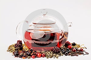 Healthy fruit Tea in a glass Pot