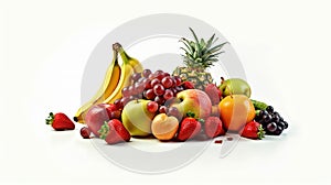 Healthy fruits isolated on white background. Generative Ai