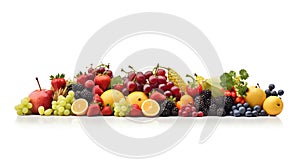 Healthy fruits isolated on white background. Generative Ai