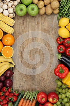 Healthy fruits and vegetables with copyspace