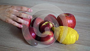 Healthy fruits on the wood table