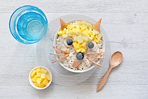 Healthy Funny Cute Breakfast For Kids. Oatmeal Porridge