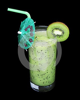 Healthy glass of smoothies kiwi flavor on black