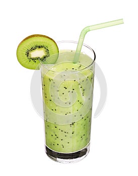 Healthy glass of smoothies kiwi flavor isolated on white