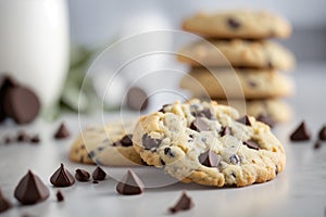 Healthy and gluten-free chocolate chip cookies made with almond flour on white table