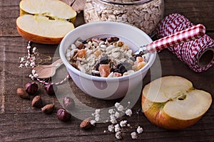 Healthy gluten free muesli close up