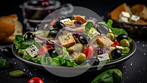 Healthy gourmet salad with fresh organic vegetables and grilled goat cheese generated by AI