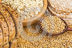 Healthy grains, cereals and whole wheat bread