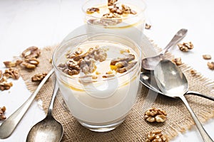 Healthy greek yogurt with honey and walnuts