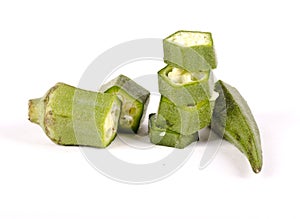 Healthy green ocra vegetable cut and whole
