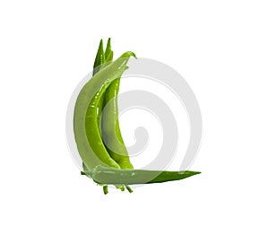 Healthy green pepper letter L, vegetables alphabet, paprika font, isolated on white