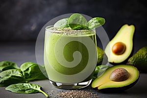 Healthy green smoothie with avocado, spinach and chia seeds, A healthy green smoothie with chia seeds, spinach, and apple is