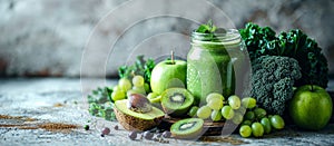 Healthy Green Smoothie With Fresh Ingredients on Table