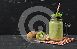Healthy green smoothie with kiwi and spinach