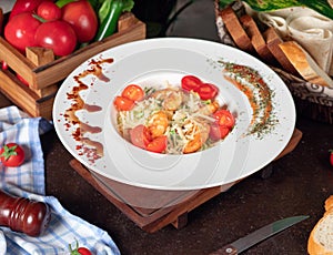Healthy Grilled Crevettes Caesar Salad. photo