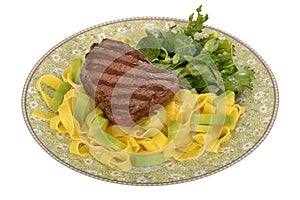 Healthy Grilled Fillet Steak with Pasta and Green Salad Meal