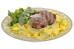 Healthy Grilled Fillet Steak with Pasta and Green Salad Meal