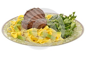 Healthy Grilled Fillet Steak with Pasta and Green Salad Meal