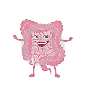 Healthy happy intestine character.Digestive system,intestine vector symbol. Viscera, inside organs vector.Vector flat cartoon illu