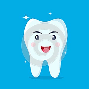 Healthy happy tooth character smiling. Vector illustration in flat style