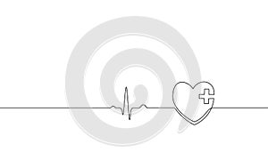 Healthy heart beats pharmacy medicine single continuous line art. Heartbeat pulse silhouette healthcare doctor online photo
